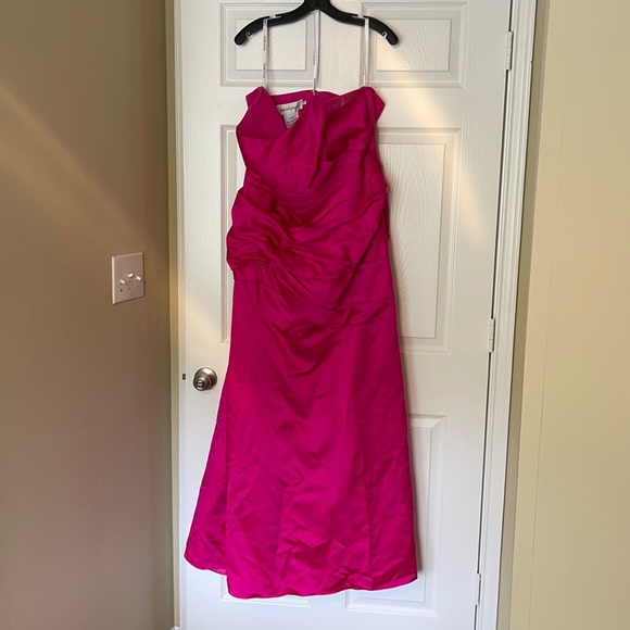 david bridal pink dress David's Bridal, The Edit by DB Studio Women's Formal Halter Trapeze Mini  Dress, Short, Charmeuse